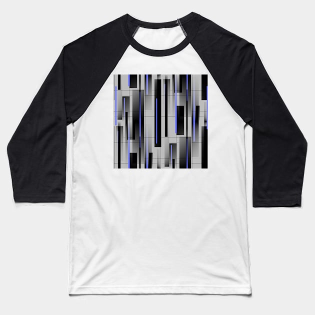 Off The Grid Blue - Abstract Geometric Painting Baseball T-Shirt by MellowCat